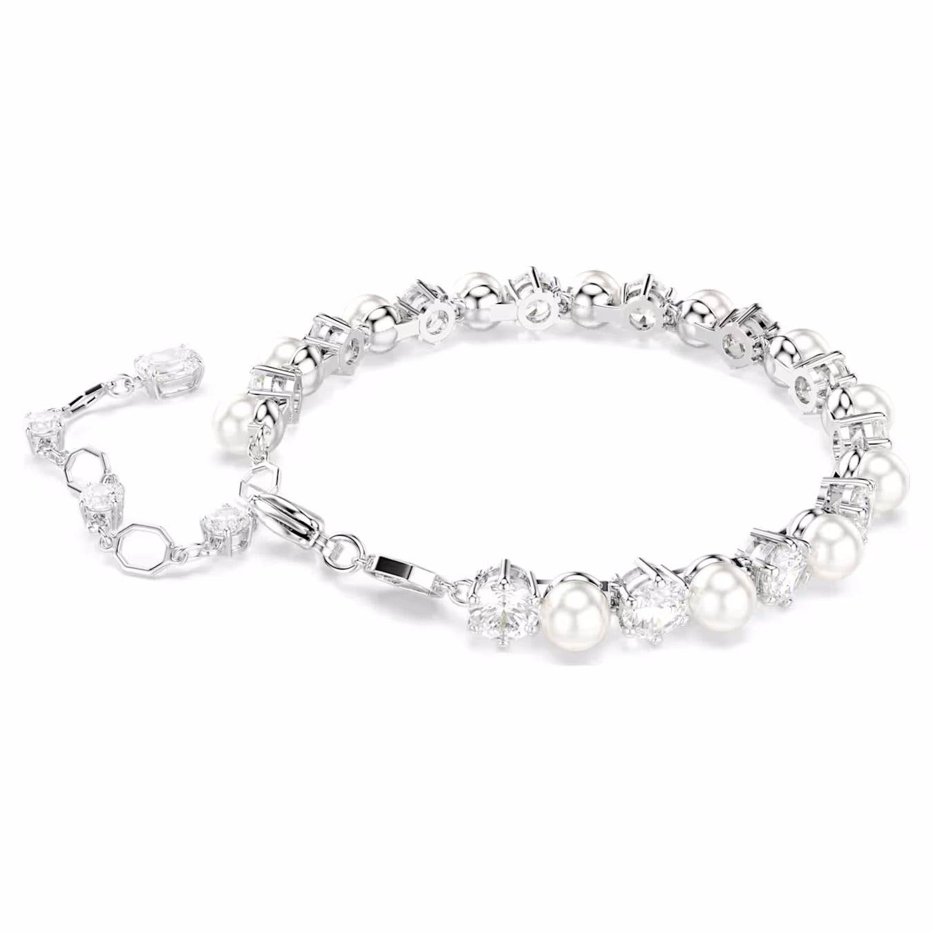 Matrix Tennis bracelet Crystal pearl, Round cut, White, Rhodium plated 5689625
