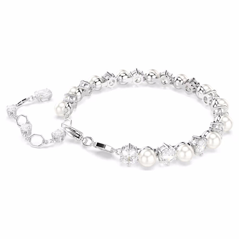 Matrix Tennis bracelet Crystal pearl, Round cut, White, Rhodium plated