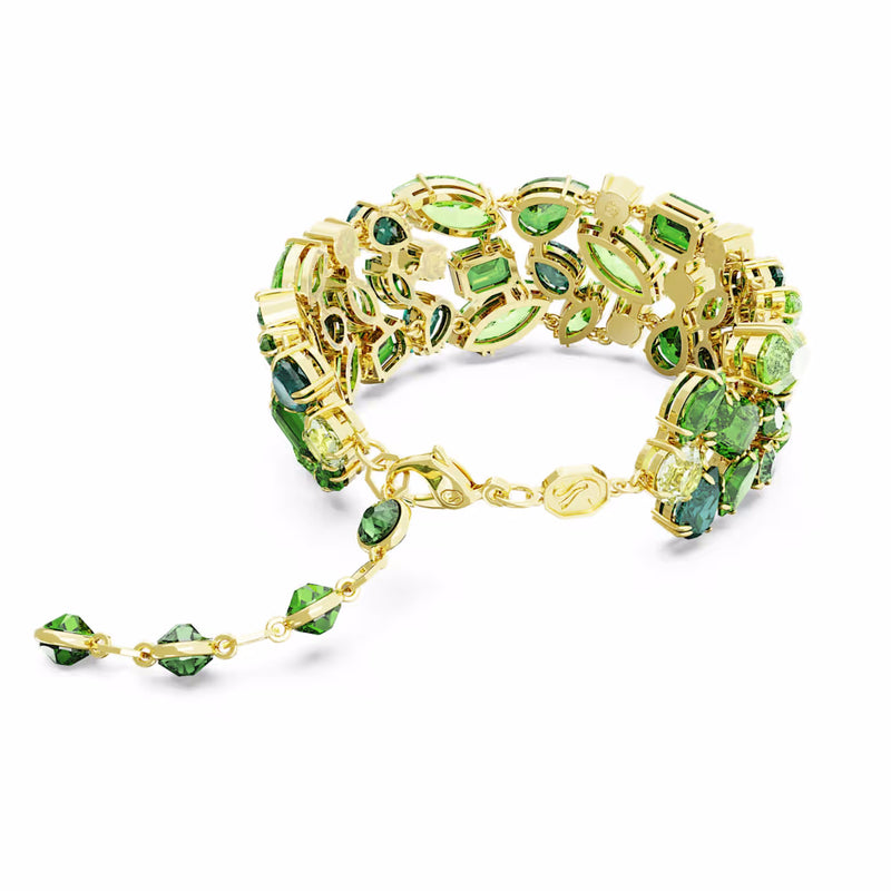 Gema bracelet Mixed cuts, Green, Gold-tone plated