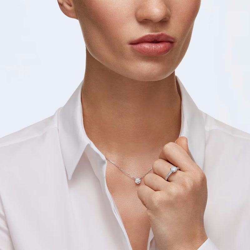 Attract necklace Round cut, White, Rhodium plated