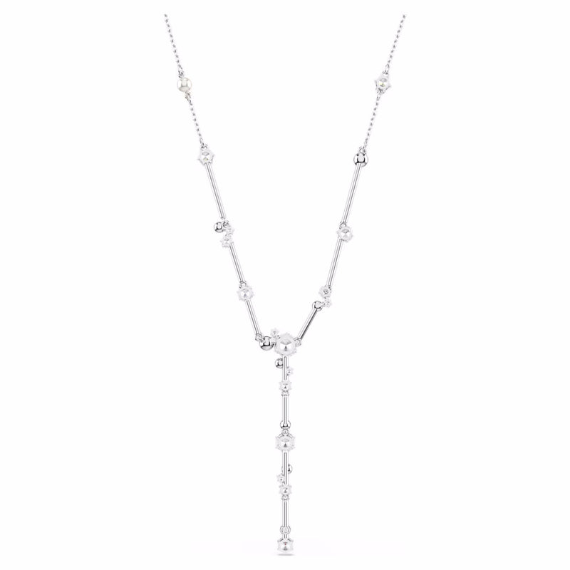 Constella Y necklace Crystal pearl, Round cuts, White, Rhodium plated
