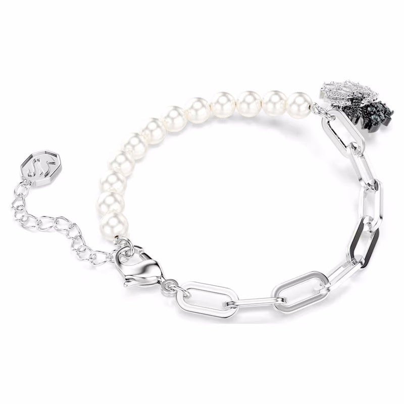 Swan bracelet Crystal pearl, Swan, Black, Mixed metal finish