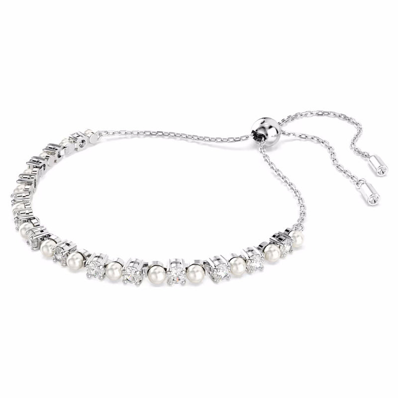 Matrix Tennis bracelet Crystal pearl, Round cut, White, Rhodium plated