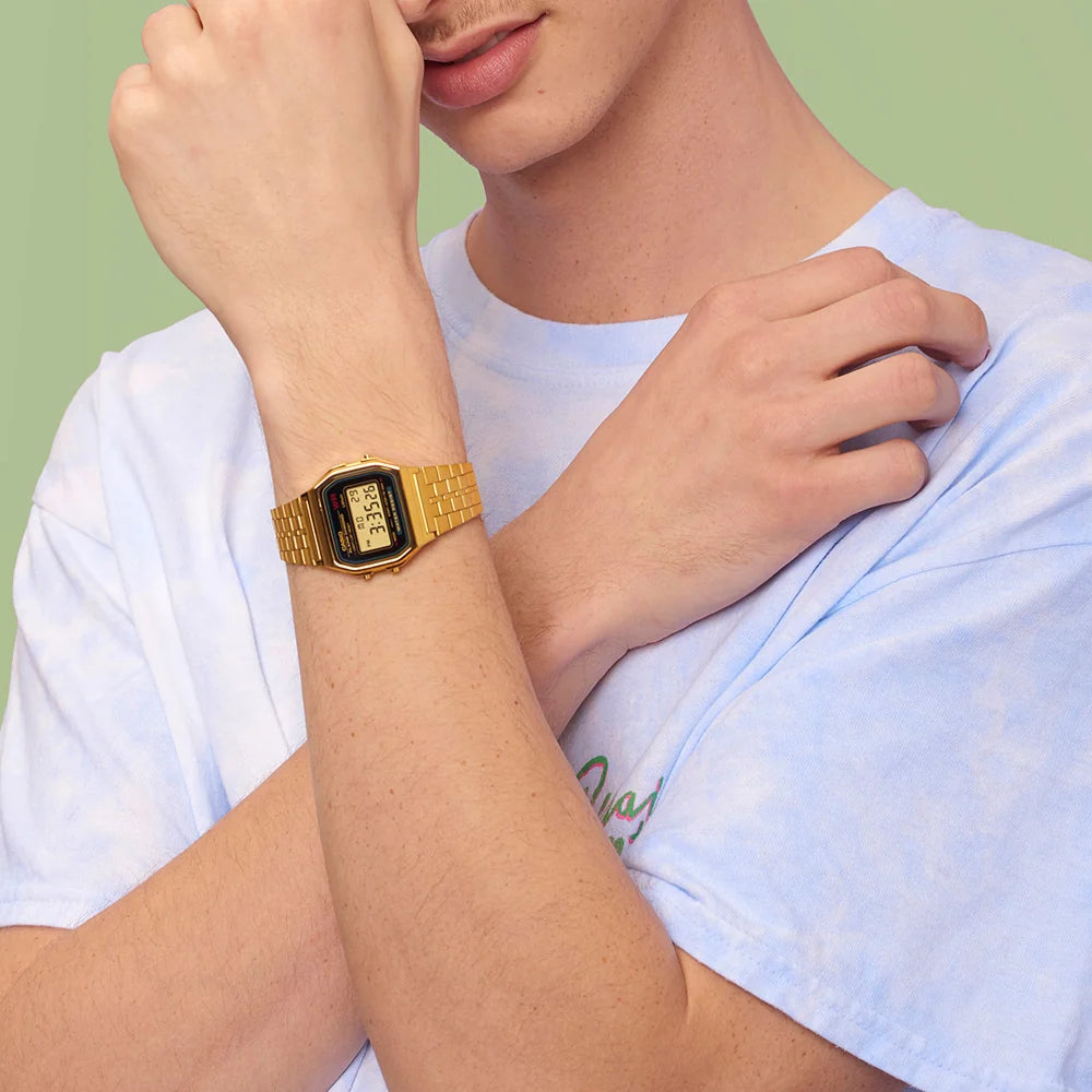 Casio Gents Digi, Gold Face, Gold Tone Band A159WGEA-1D