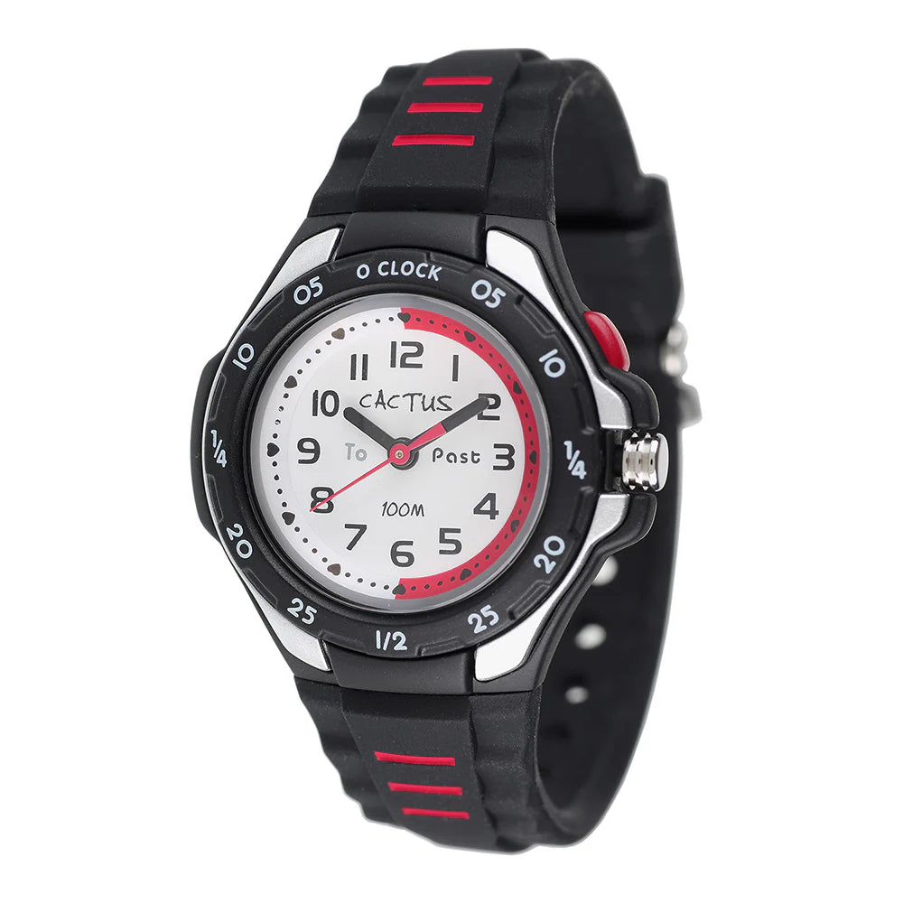 100m WR Time Teacher/ Blacl silicone band/ EL backlight/ Red trim CAC-116-M02