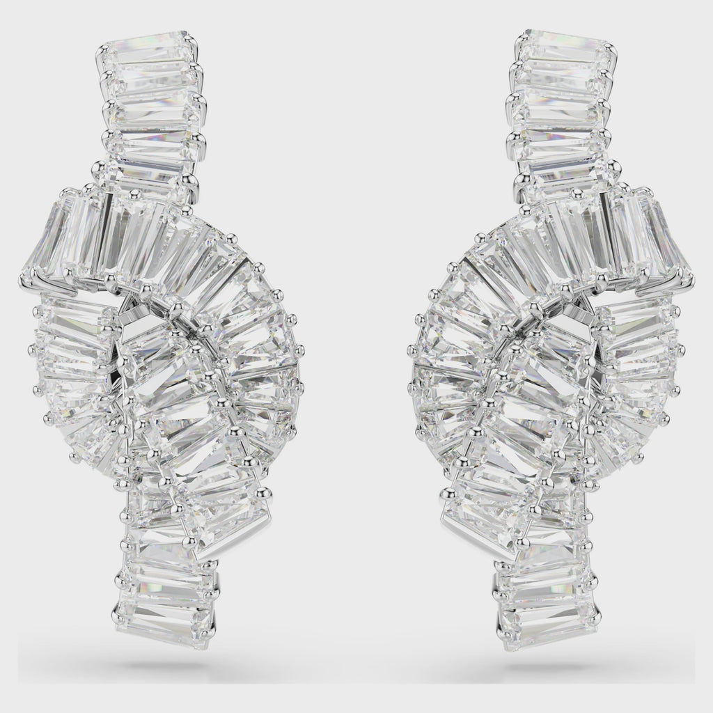 Matrix earrings Baguette cut, Knot, White, Rhodium plated 5727040