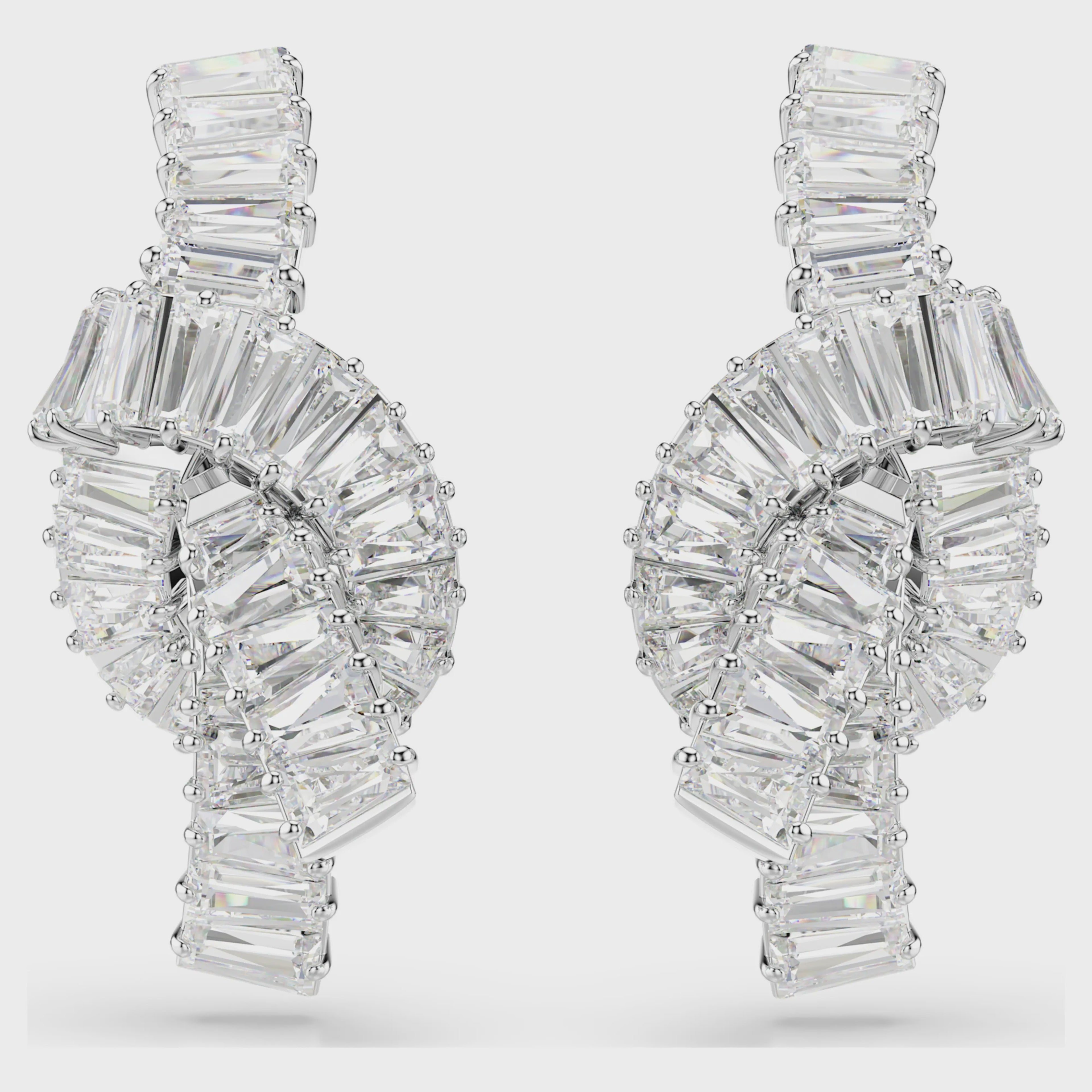 Matrix earrings Baguette cut, Knot, White, Rhodium plated 5727040