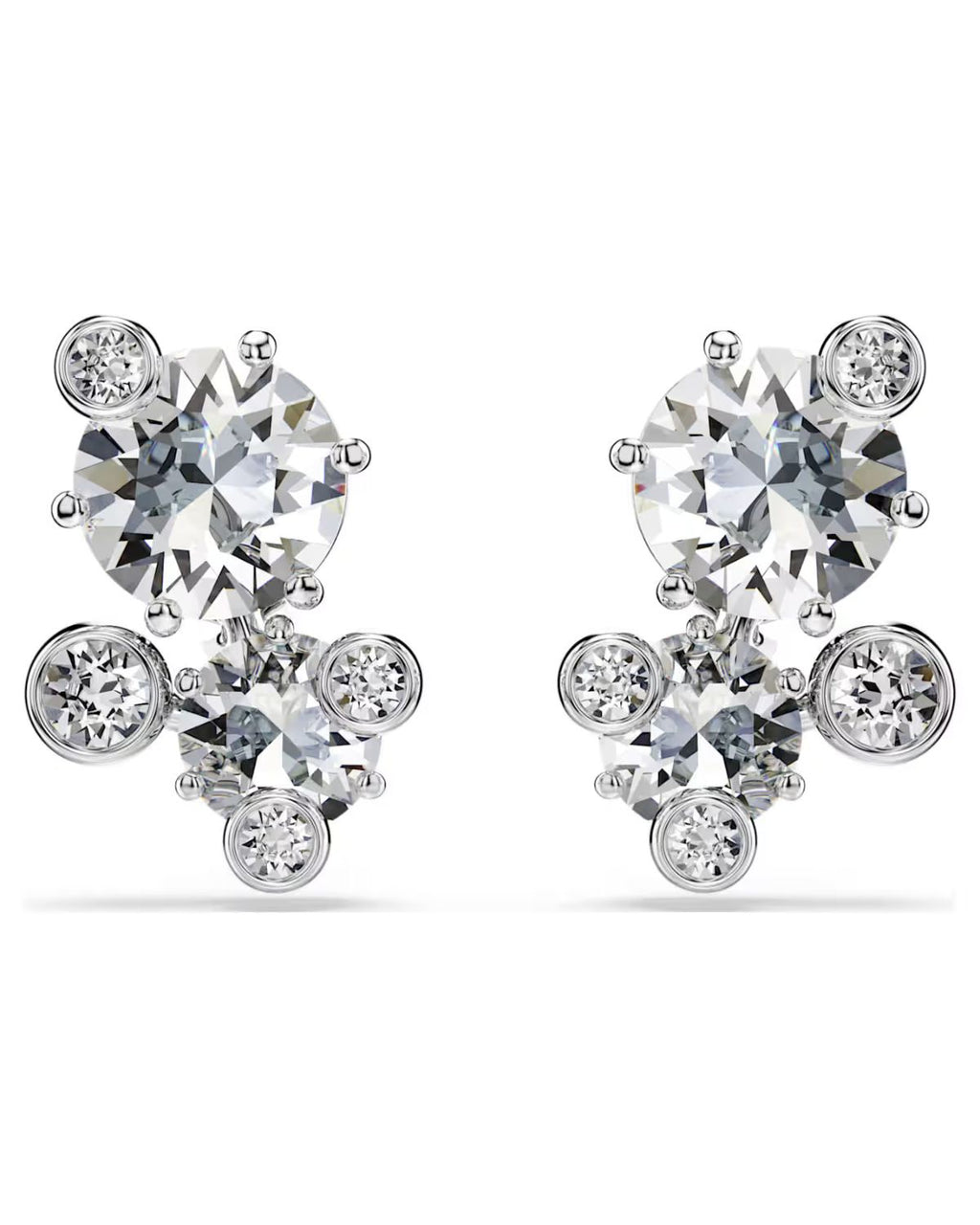 Constella stud earrings Round cut, White, Rhodium plated 5732253