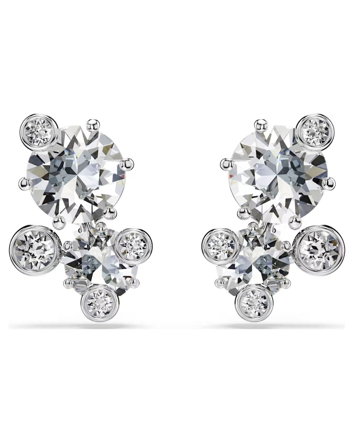 Constella stud earrings Round cut, White, Rhodium plated 5732253