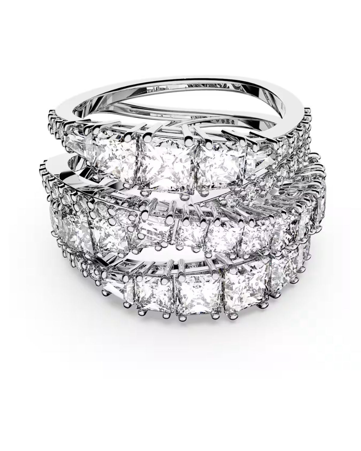 Hyperbola ring Mixed cuts White Rhodium plated Size 60 5584654