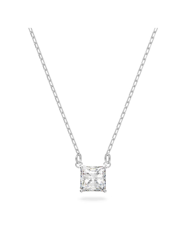 Attract necklace, Square cut, White, Rhodium plated