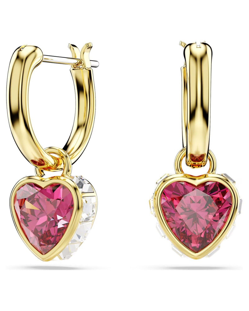 Chroma drop earrings, Heart, Red, Gold-tone plated