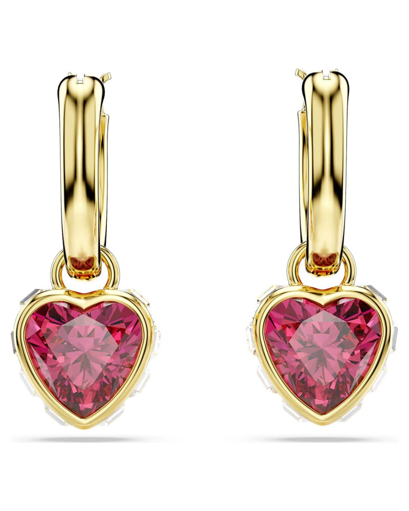 Chroma drop earrings, Heart, Red, Gold-tone plated