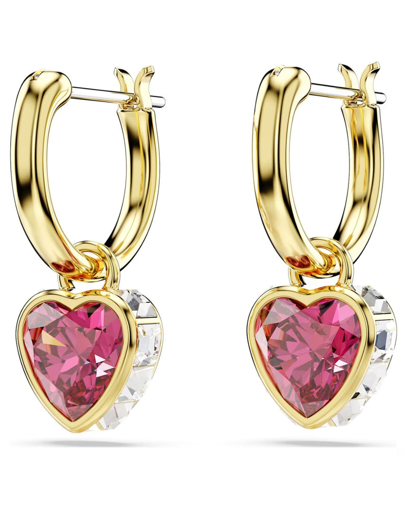 Chroma drop earrings, Heart, Red, Gold-tone plated