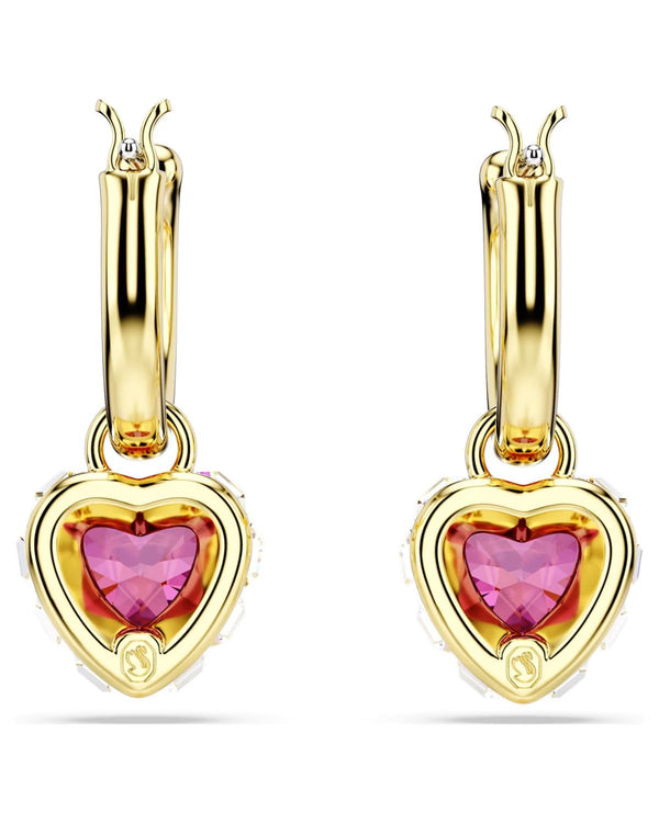 Chroma drop earrings, Heart, Red, Gold-tone plated