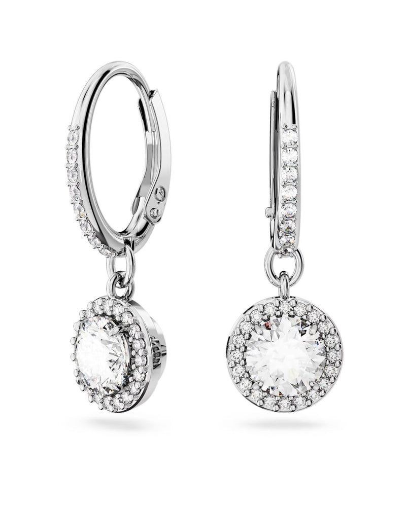 Constella drop earrings, Round cut, PavÃ©, White, Rhodium plated