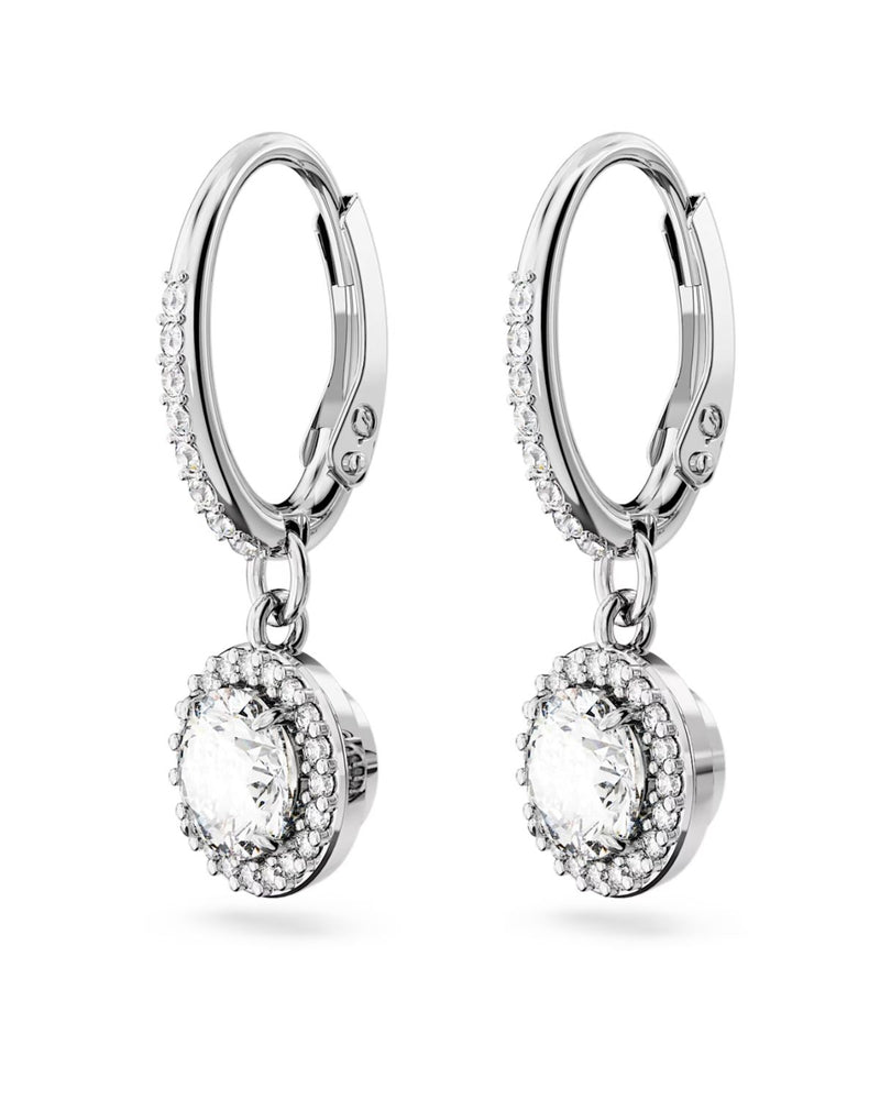 Constella drop earrings, Round cut, PavÃ©, White, Rhodium plated