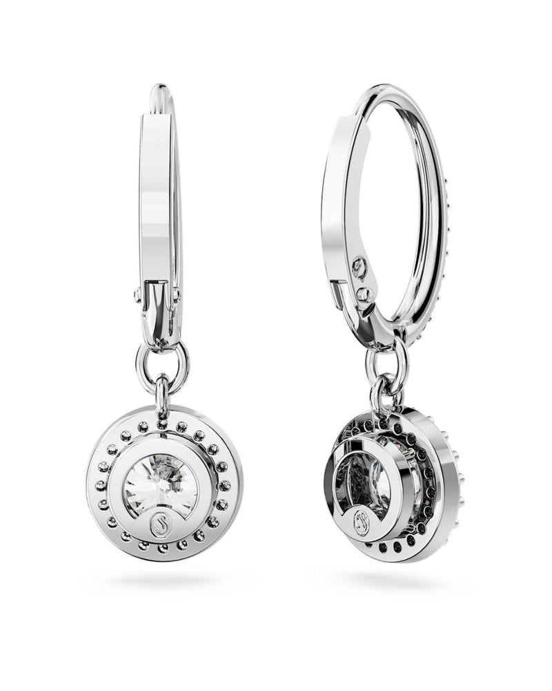 Constella drop earrings, Round cut, PavÃ©, White, Rhodium plated