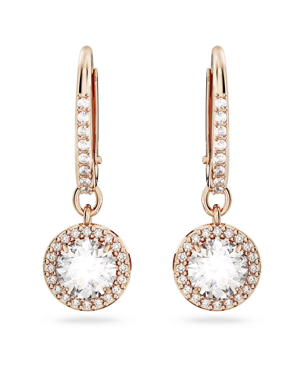 Una Angelic drop earrings Round cut, Pavé, White, 18k rose gold finish 5638769