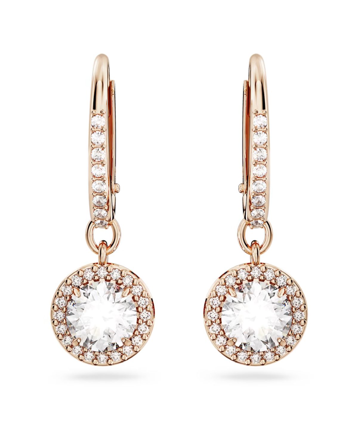 Una Angelic drop earrings Round cut, Pavé, White, 18k rose gold finish 5638769