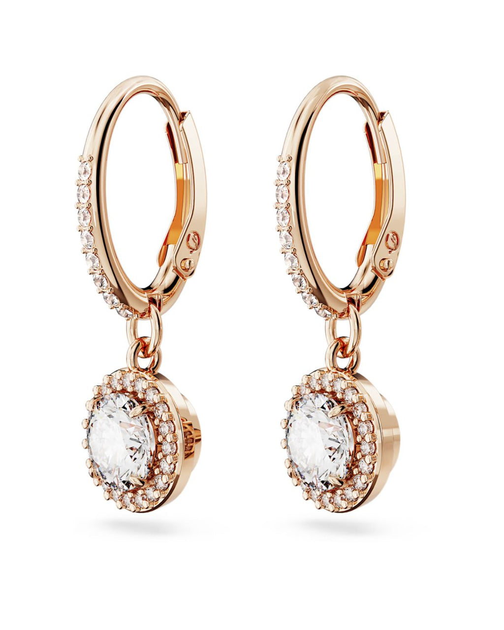 Una Angelic drop earrings Round cut, Pavé, White, 18k rose gold finish 5638769