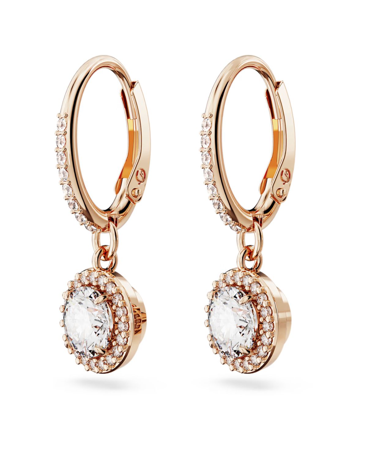 Una Angelic drop earrings Round cut, Pavé, White, 18k rose gold finish 5638769