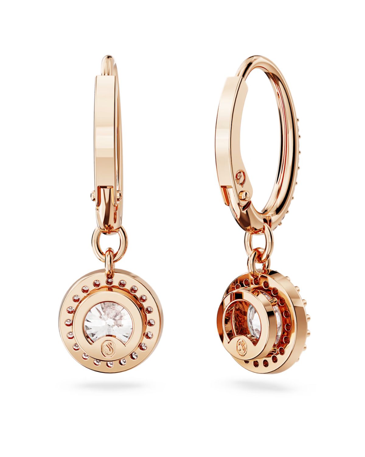 Una Angelic drop earrings Round cut, Pavé, White, 18k rose gold finish 5638769
