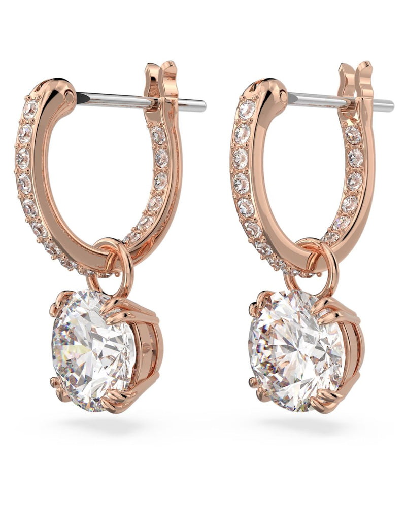 Constella drop earrings, Round cut, White, Rose gold-tone plated