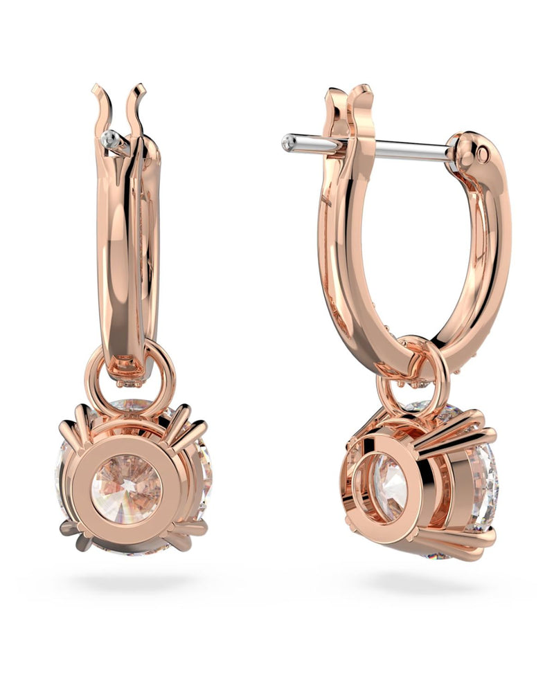 Constella drop earrings, Round cut, White, Rose gold-tone plated