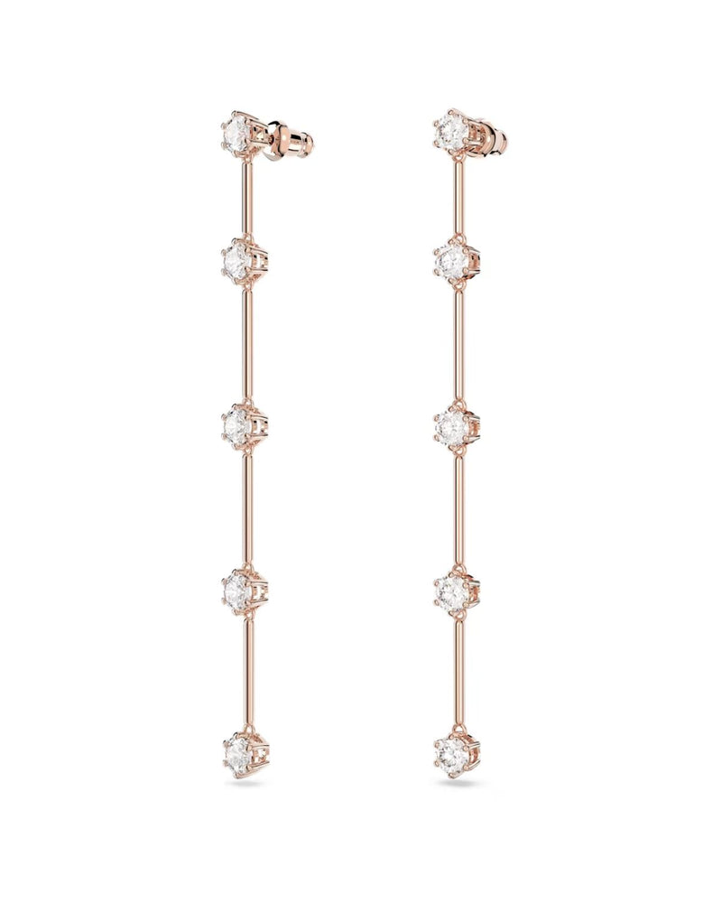 Constella drop earrings, Round cut, White, Rose gold-tone plated