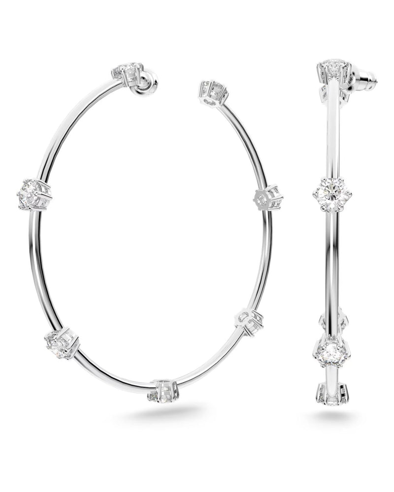 Constella hoop earrings, Round cut, Small, White, Rhodium plated