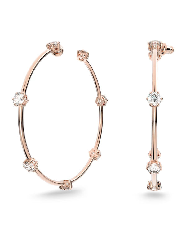 Constella hoop earrings, Round cut, Small, White, Rose gold-tone plated