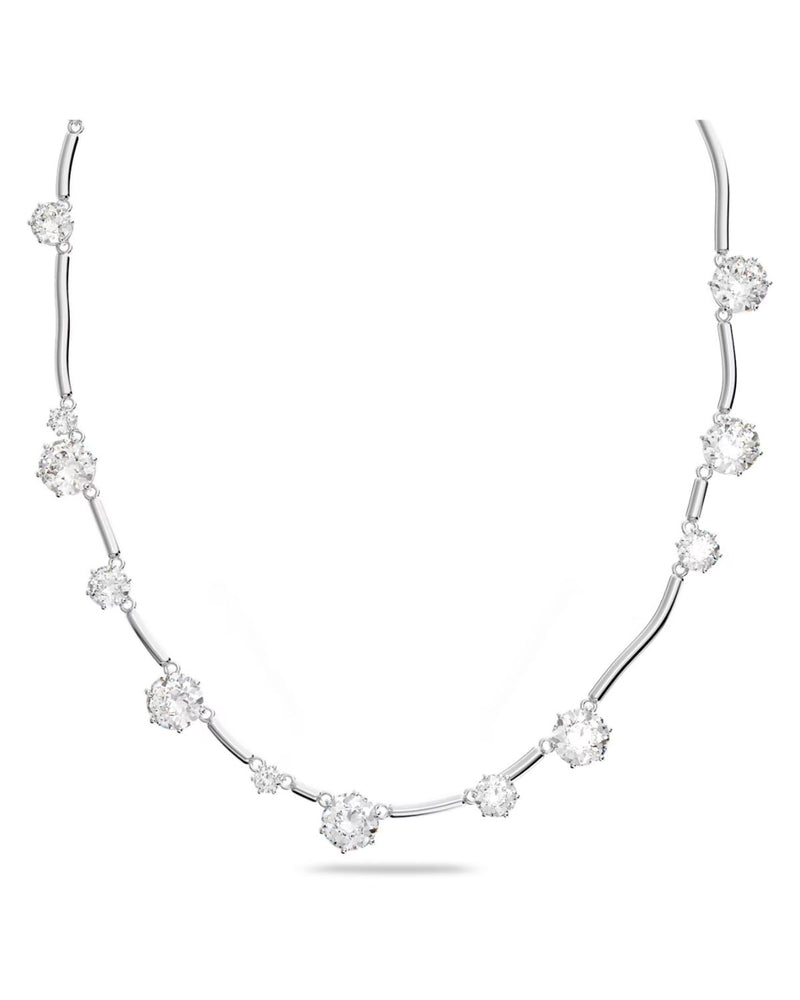Constella necklace, Mixed round cuts, White, Rhodium plated