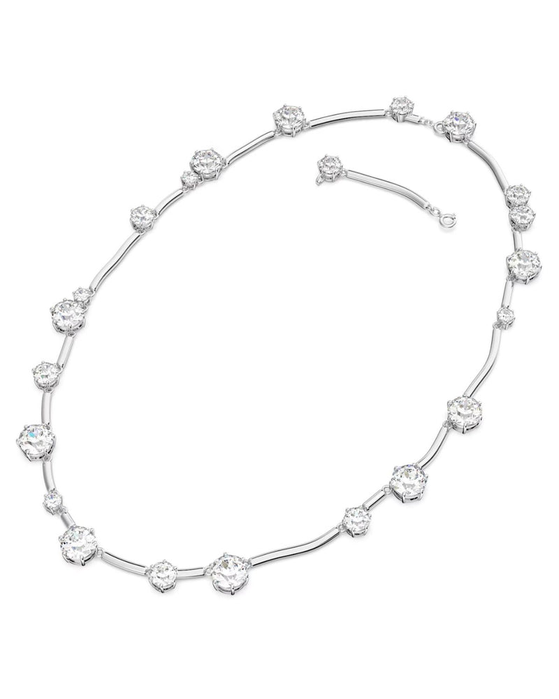 Constella necklace, Mixed round cuts, White, Rhodium plated