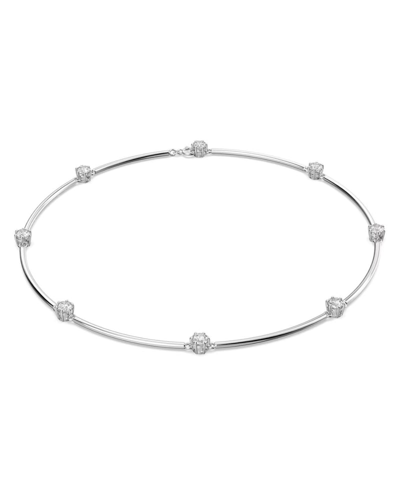 Constella necklace, Round cut, White, Rhodium plated