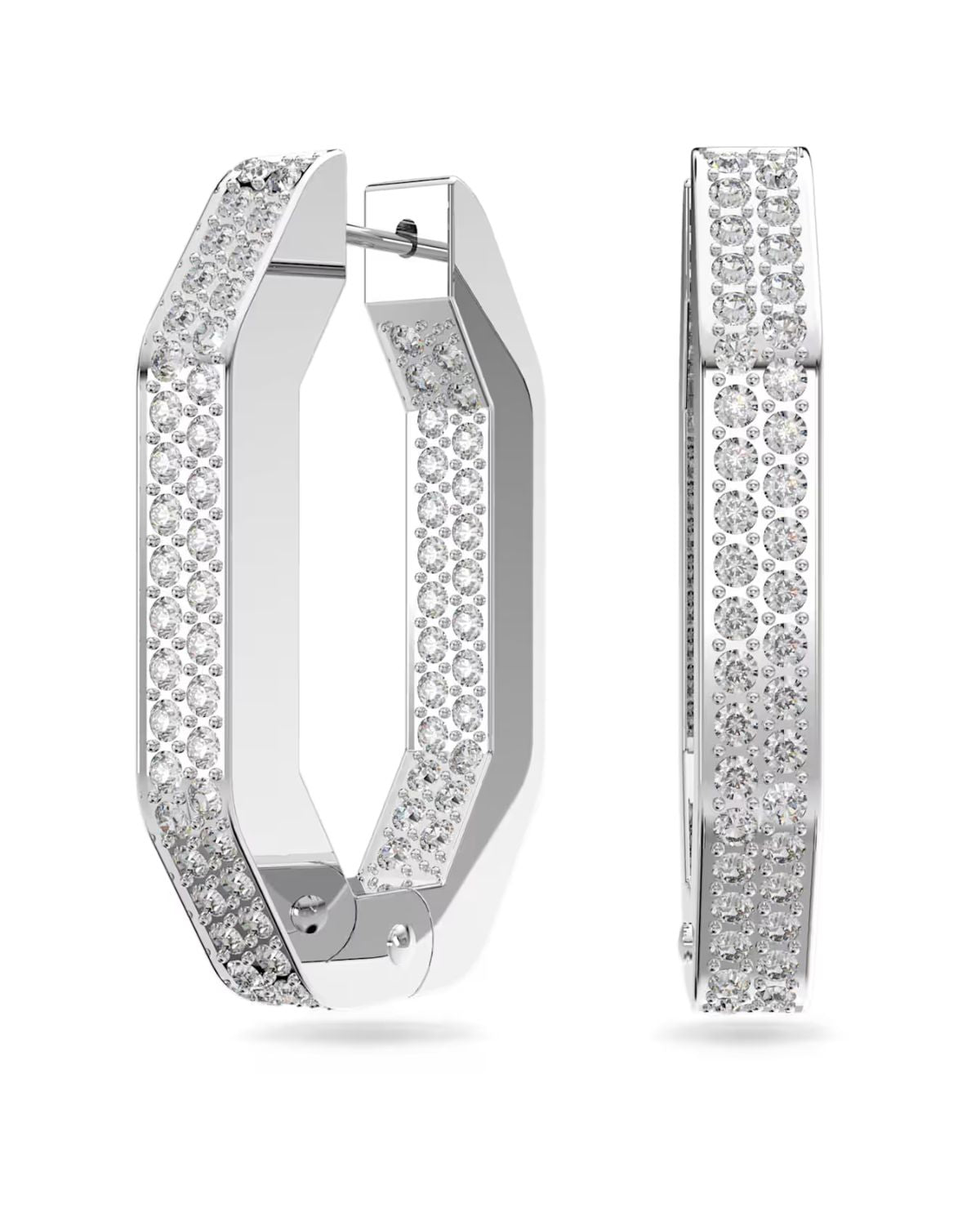 Dextera hoop earrings Octagon shape, Medium, White, Rhodium plated 5618308