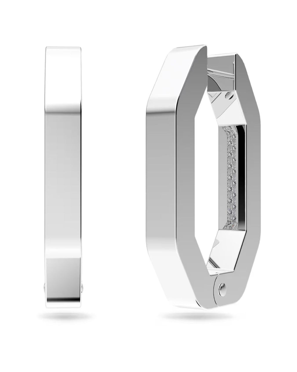Dextera hoop earrings Octagon shape, Medium, White, Rhodium plated 5618308