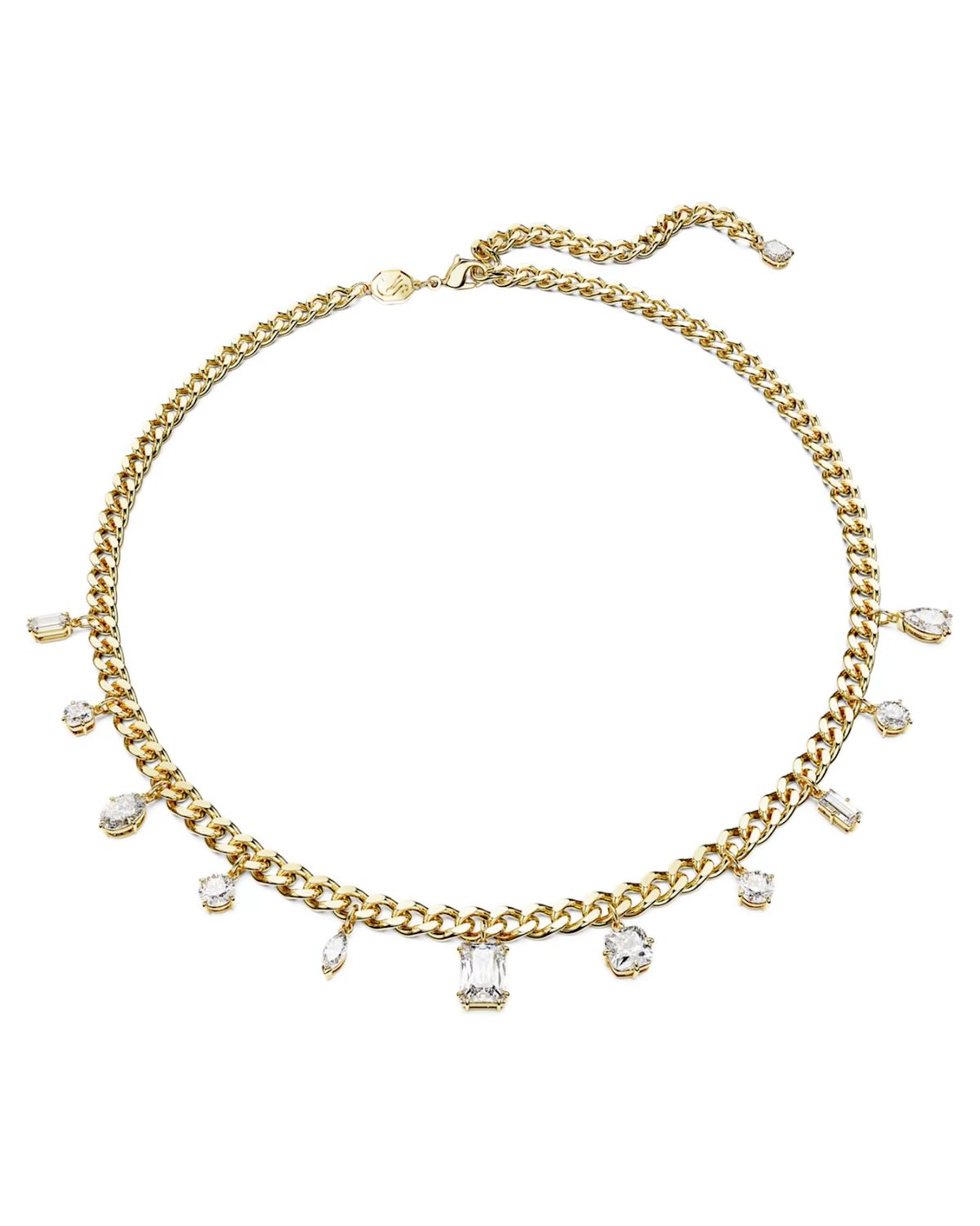 Dextera Drop Mixed Cuts Necklace, White and Gold Tone Plated 5663338