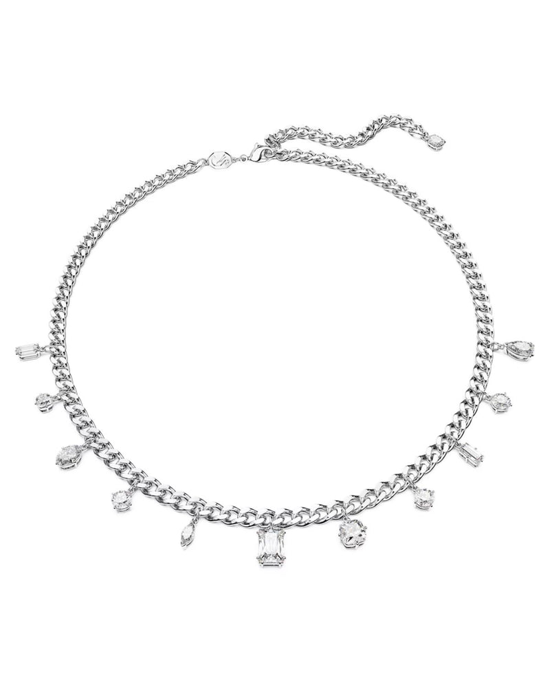 Dextera necklace, Mixed cuts, White, Rhodium plated