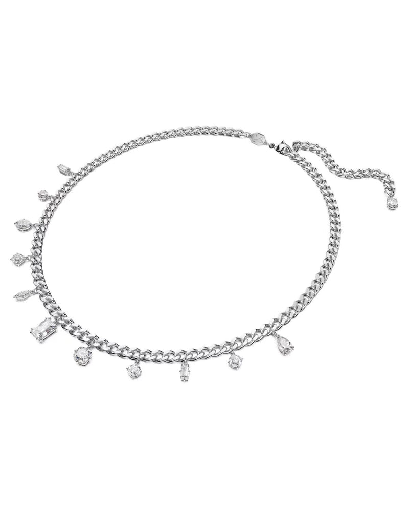 Dextera necklace, Mixed cuts, White, Rhodium plated