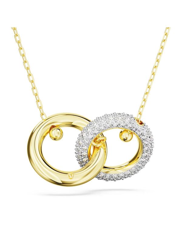 Dextera pendant, Interlocking loop, White, Gold-tone plated