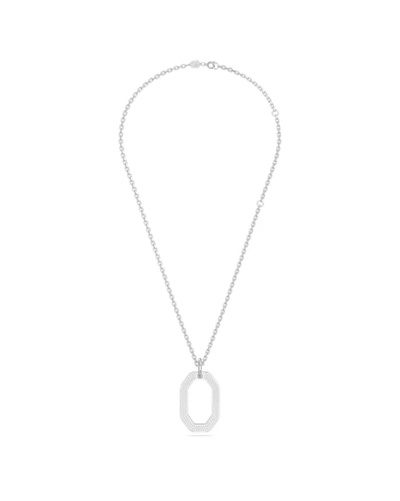 Dextera pendant, Octagon shape, Medium, White, Rhodium plated
