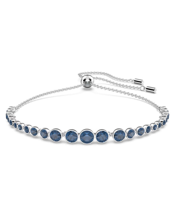 Emily bracelet, Mixed round cuts, Blue, Rhodium plated