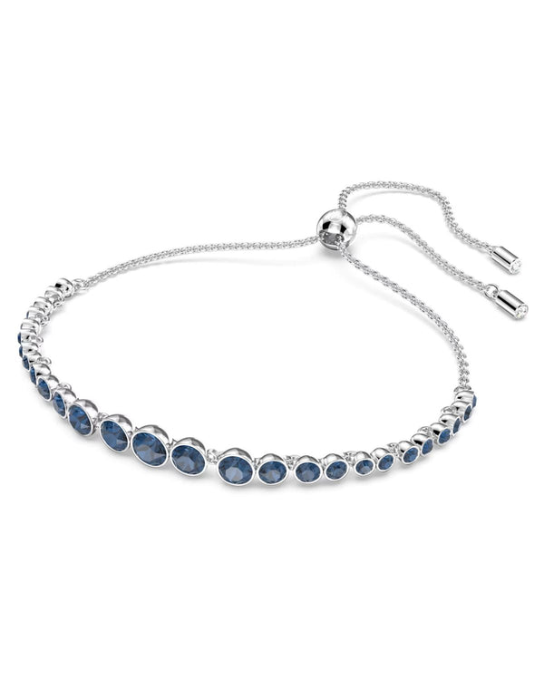 Emily bracelet, Mixed round cuts, Blue, Rhodium plated