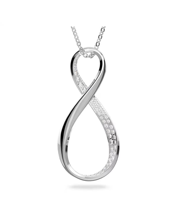 Exist pendant, Infinity, White, Rhodium plated