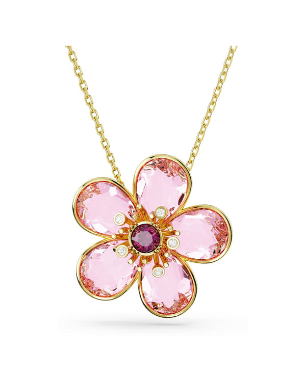 Florere pendant, Flower, Small, Pink, Gold-tone plated