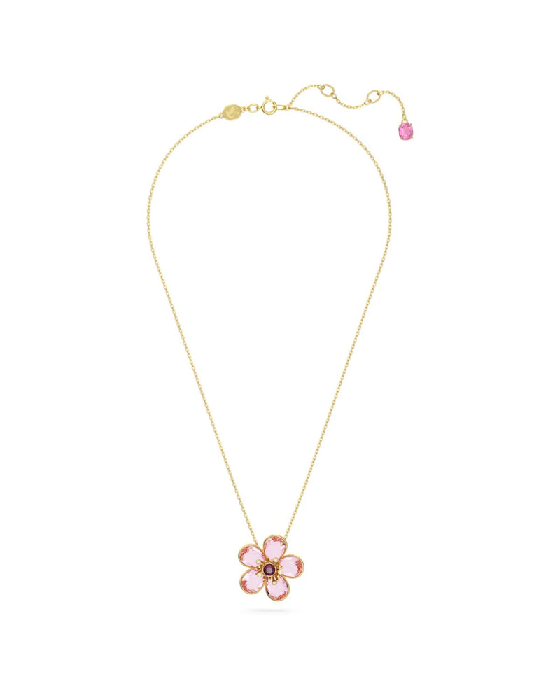 Florere pendant, Flower, Small, Pink, Gold-tone plated