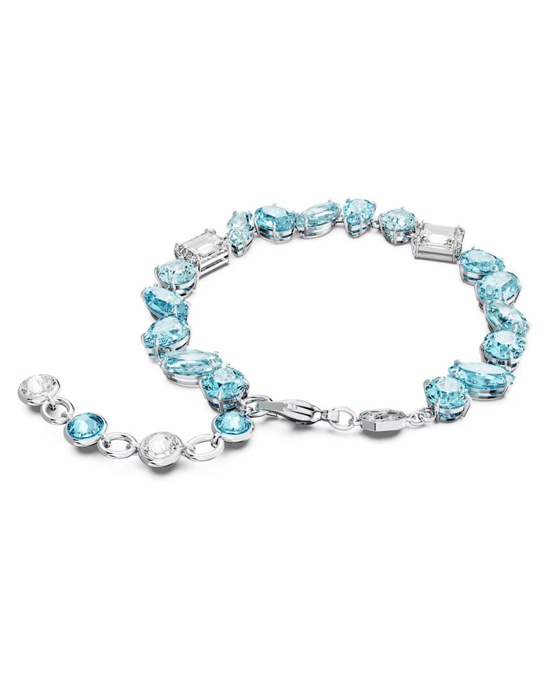 Gema bracelet, Mixed cuts, Blue, Rhodium plated