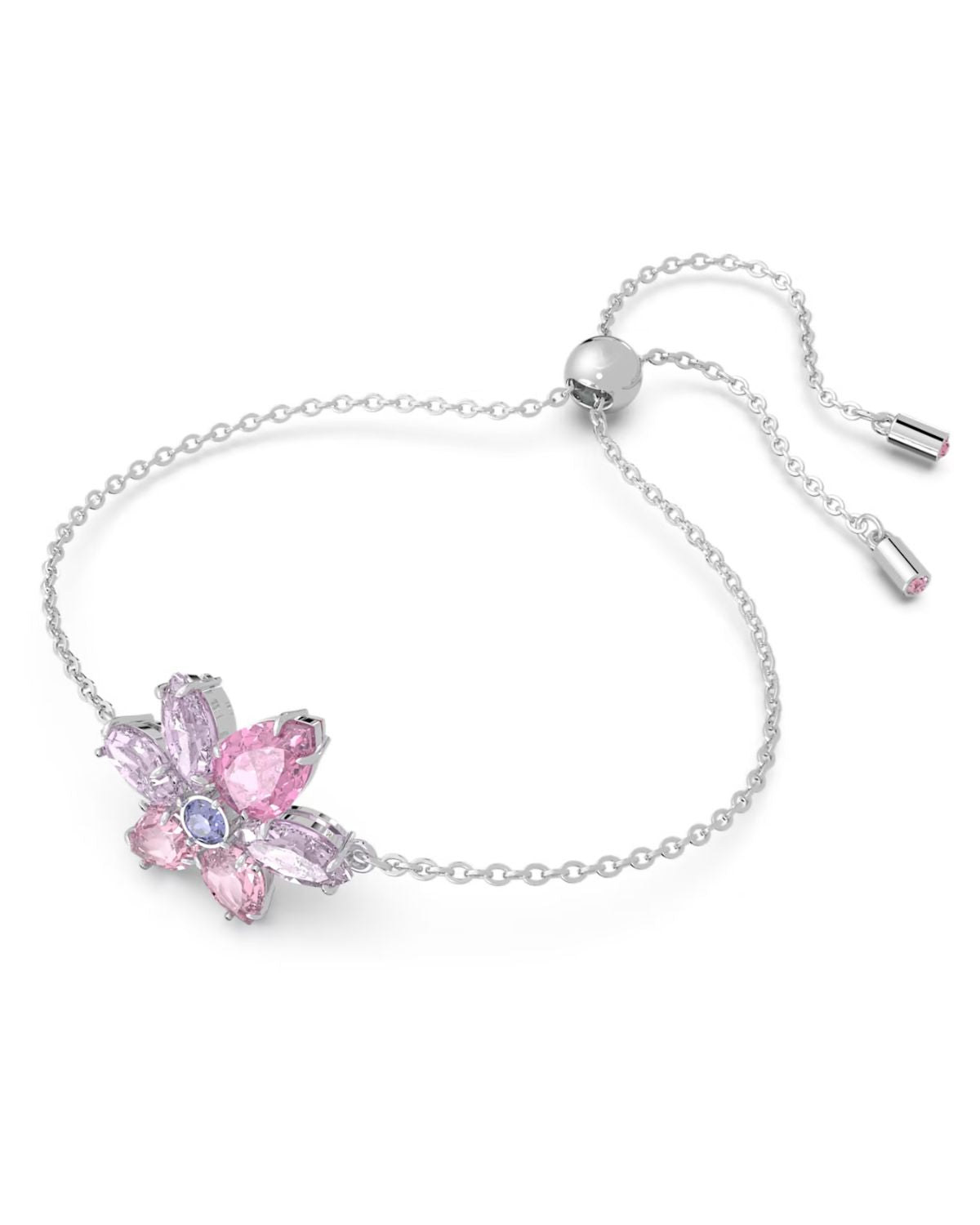 Gema Pink Crystal Flower Bracelet Rhodium Plated 5658396