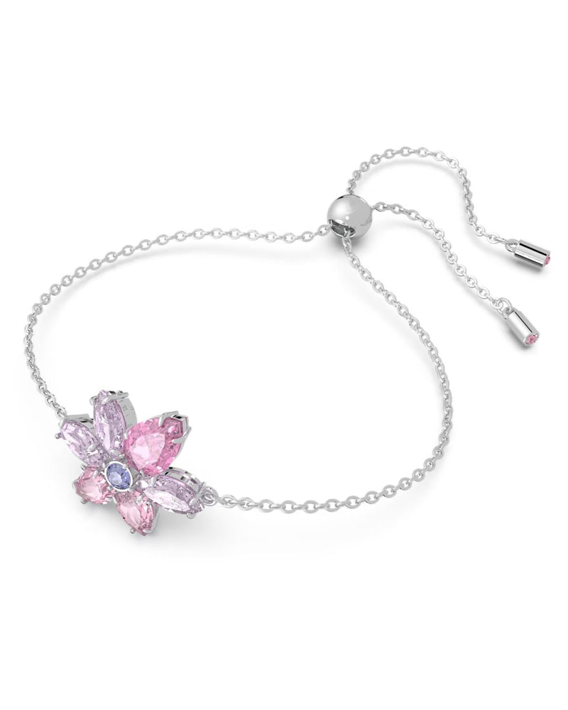 Gema bracelet, Mixed cuts, Flower, Pink, Rhodium plated